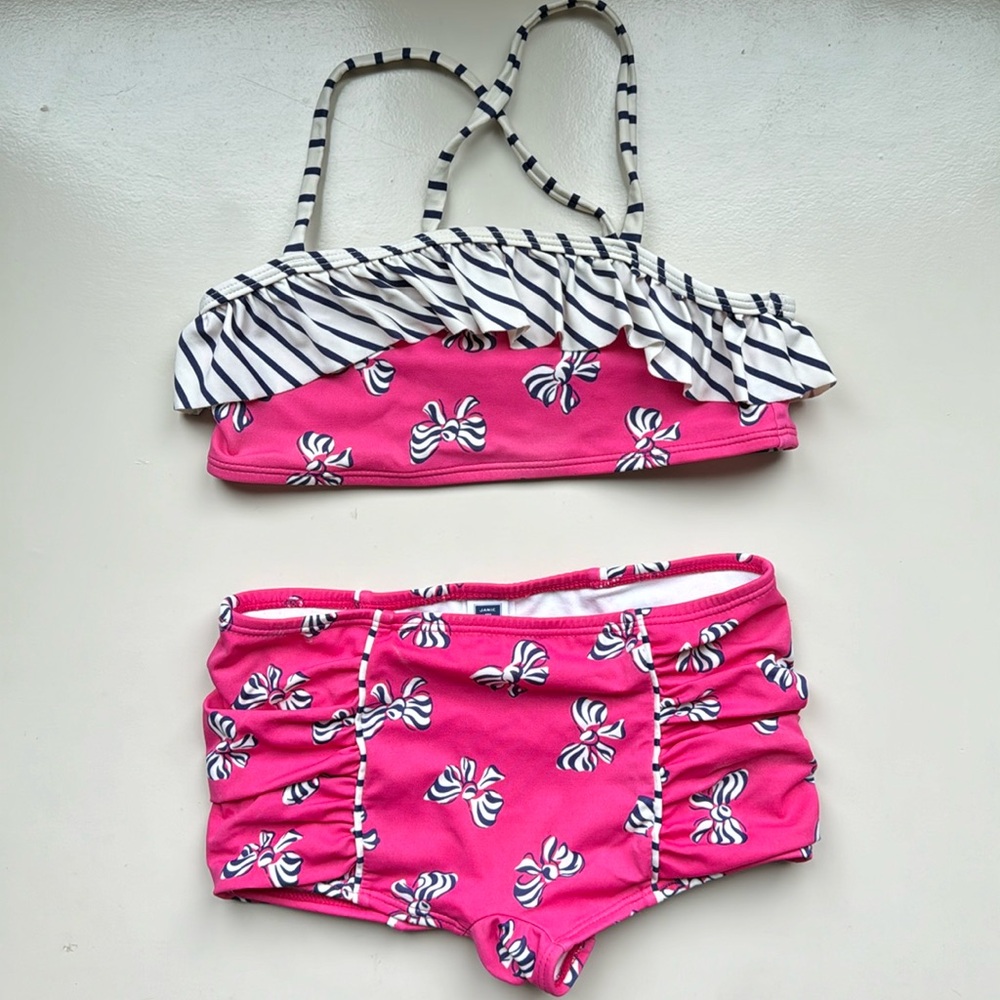Janie and Jack Barbie pink bikini with bows. Size 6. Worn twice. Sold out.